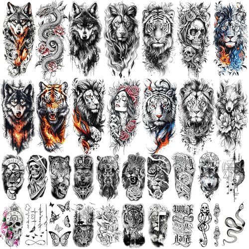 MAYCREATE® 34 Sheets Temporary Tattoo Sticker For Men Black Tattoo Stickers Beast on Arm Waterproof Large Tattoos Sticker Set MAYCREATE® 34 Sheets Temporary Tattoo Sticker For Men Black Tattoo Stickers Beast on Arm Waterproof Large Tattoos Sticker Set